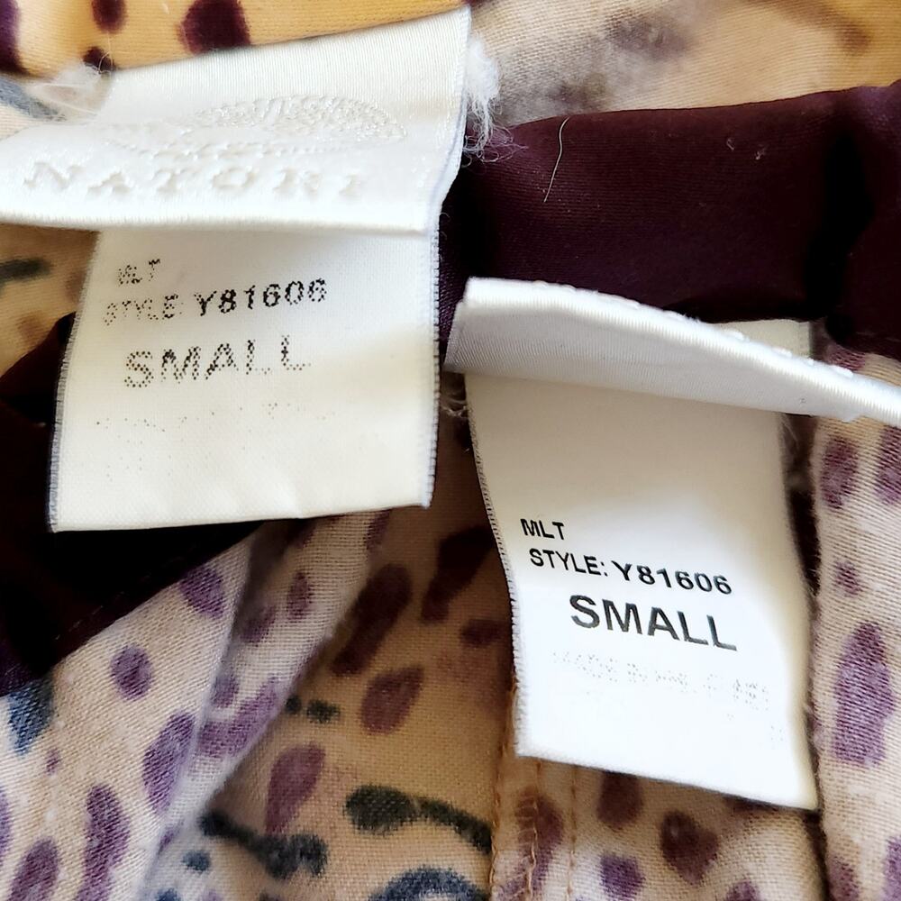 NATORI 2 pc leopard animal print silky lounge pajama pjs set crop pants top Sz S - Picture 8 of 10